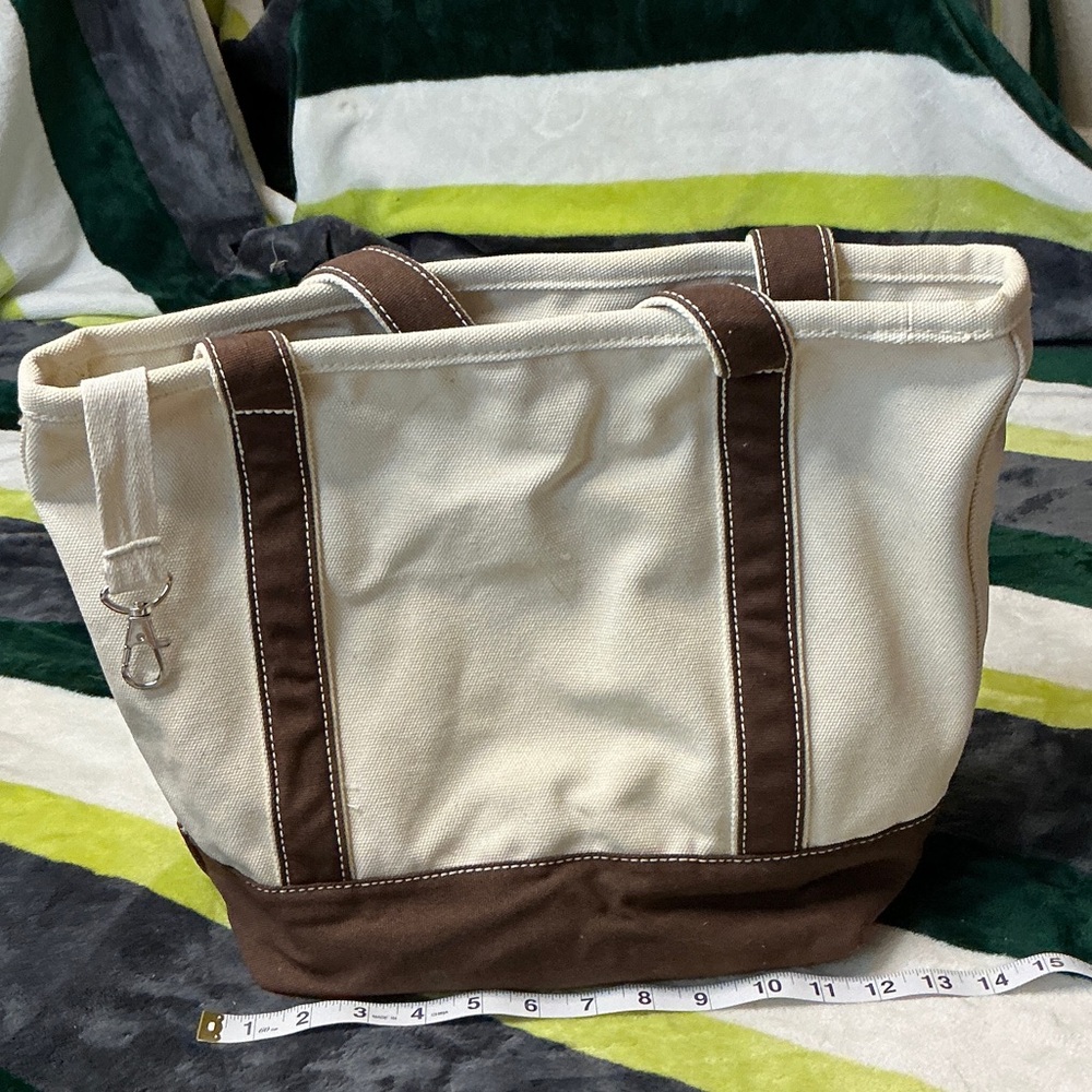 Lands' End Cream and Brown Canvas Duffel Tote - Picture 5 of 13